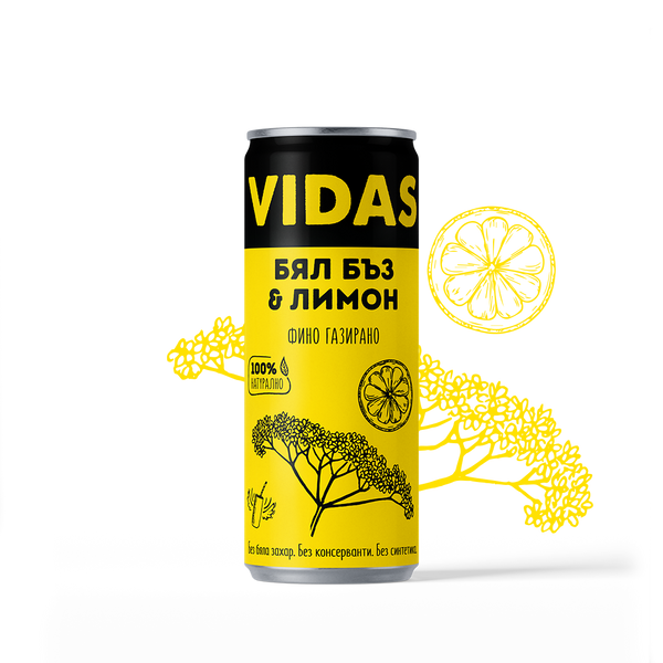 Фино газиран VIDAS Бял бъз с лимон, 250 мл, кен