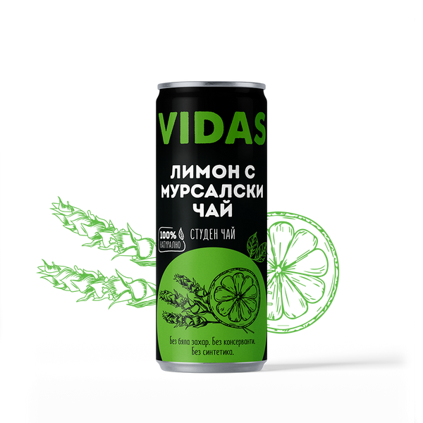 Студен чай VIDAS Мурсалски чай с лимон, 250 мл, кен